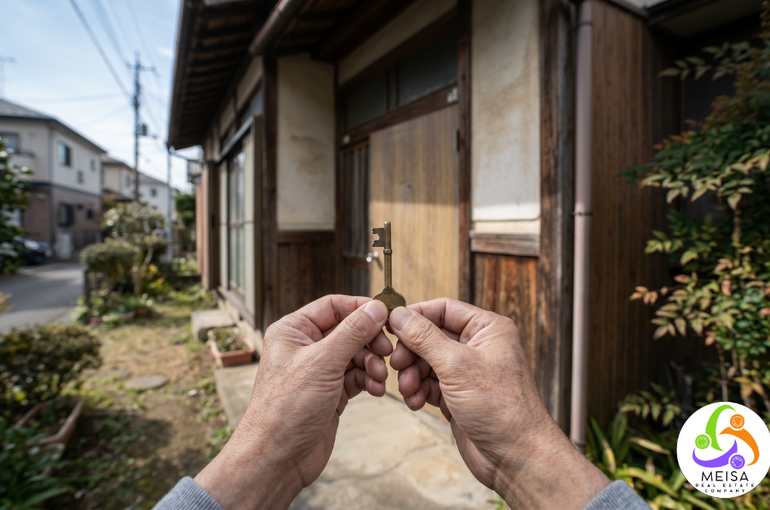 古い実家の鍵を手に、解体や売却を考える場面（流山市の空き家・相続売却）